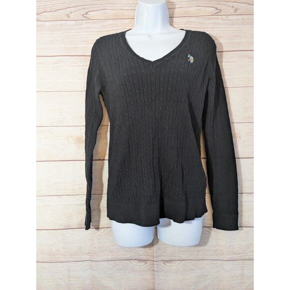 US POLO ASSN Sweater Womens Large Navy Cable Knit 2 Rider Pony Pullover VTG Y2K - Picture 1 of 9